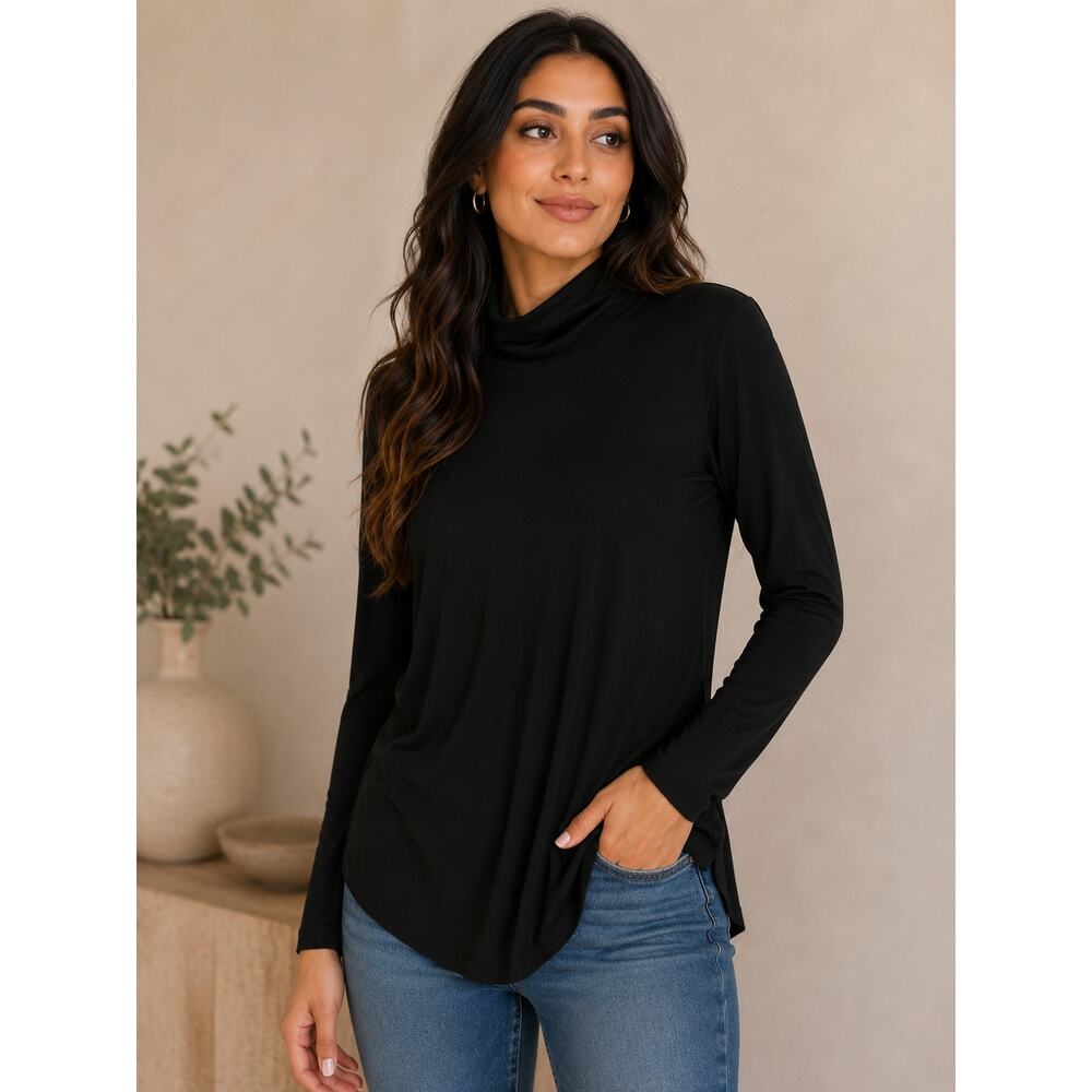 Boston Proper Black Ruched Long sleeve Turtleneck L